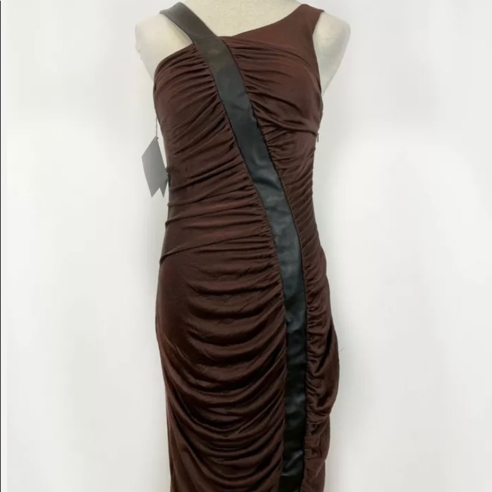 Lloyd Klein Couture Brown silk draped ruched dress size small